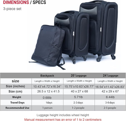 Softside Luggage Set, Travel Suitcase Expandable Lightweight 3 Piece | Luggage Sets with Spinner Wheels 22" 26" 30" Suitcase with TSA Lock (Blue Green)