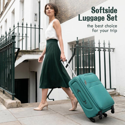 Softside Luggage Set, Travel Suitcase Expandable Lightweight 3 Piece | Luggage Sets with Spinner Wheels 22" 26" 30" Suitcase with TSA Lock (Blue Green)
