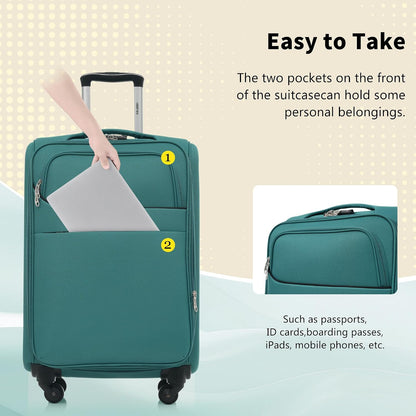 Softside Luggage Set, Travel Suitcase Expandable Lightweight 3 Piece | Luggage Sets with Spinner Wheels 22" 26" 30" Suitcase with TSA Lock (Blue Green)
