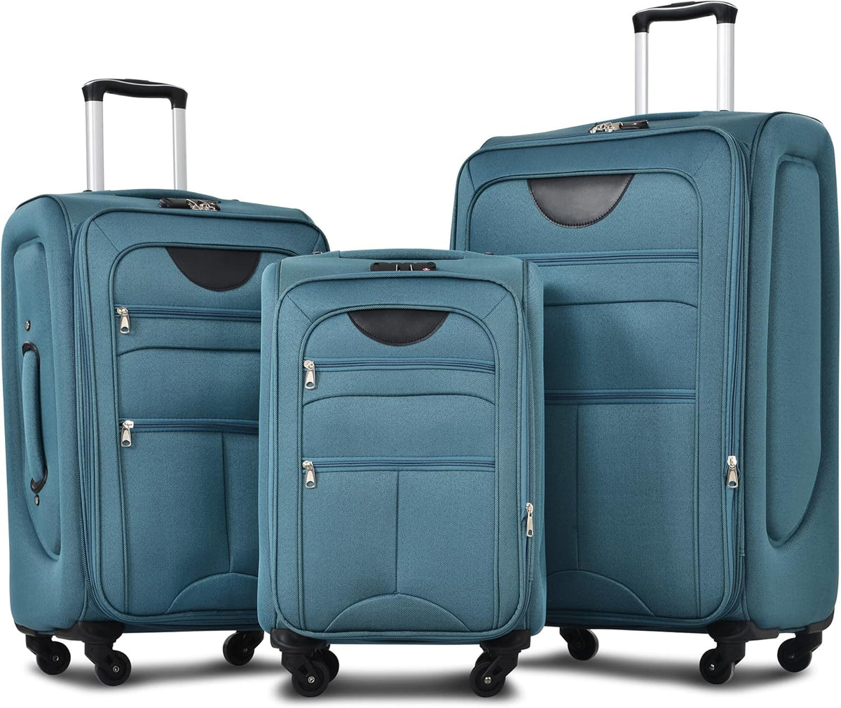 Softside Luggage Set, Travel Suitcase Expandable Lightweight 3 Piece | Luggage Sets with Spinner Wheels 22" 26" 30" Suitcase with TSA Lock (Blue Green)