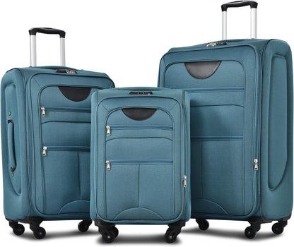Softside Luggage Set, Travel Suitcase Expandable Lightweight 3 Piece | Luggage Sets with Spinner Wheels 22" 26" 30" Suitcase with TSA Lock (Blue Green)
