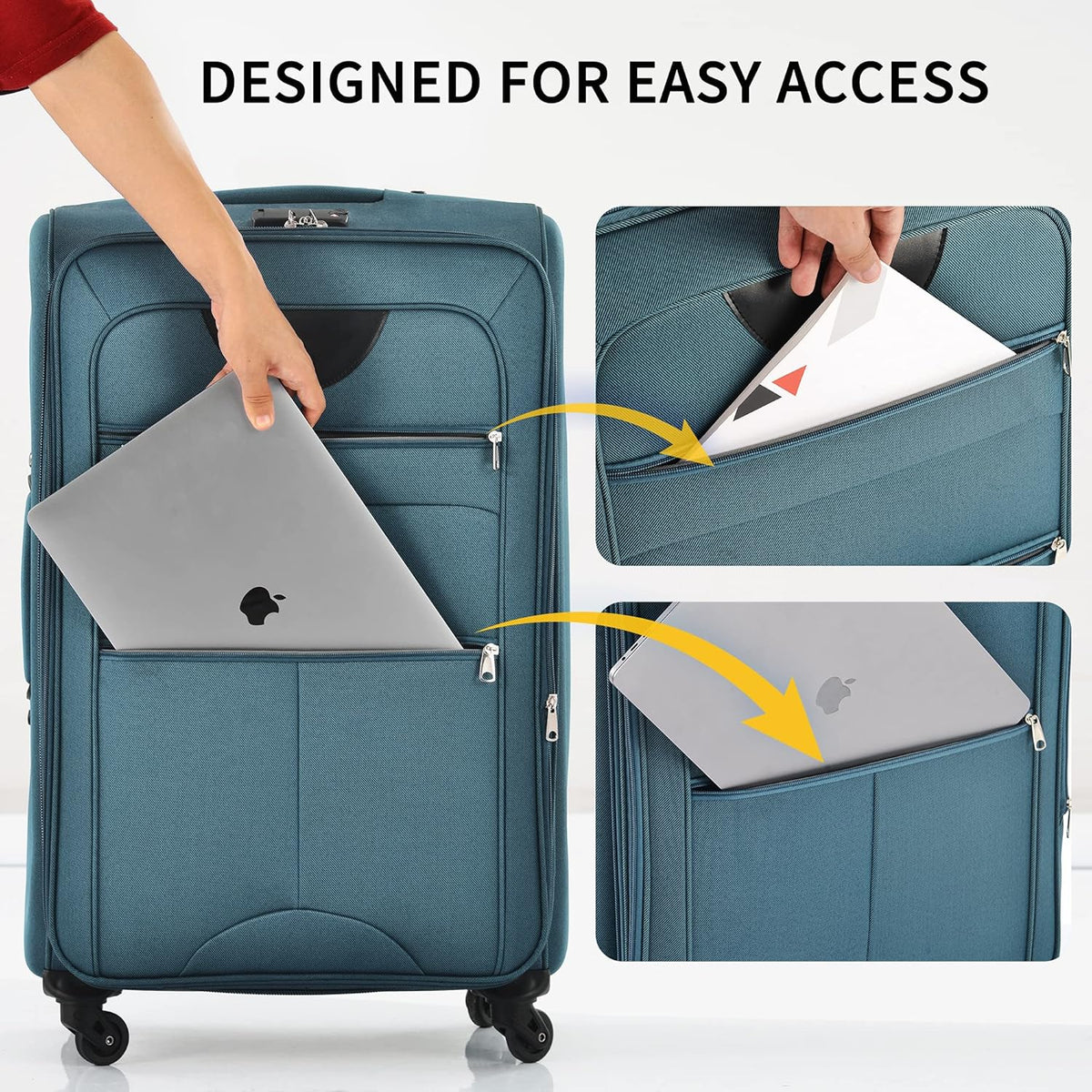 Softside Luggage Set, Travel Suitcase Expandable Lightweight 3 Piece | Luggage Sets with Spinner Wheels 22" 26" 30" Suitcase with TSA Lock (Blue Green)
