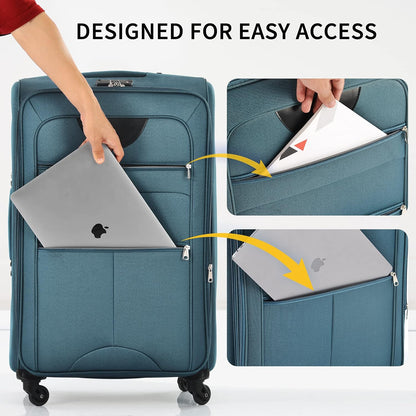 Softside Luggage Set, Travel Suitcase Expandable Lightweight 3 Piece | Luggage Sets with Spinner Wheels 22" 26" 30" Suitcase with TSA Lock (Blue Green)