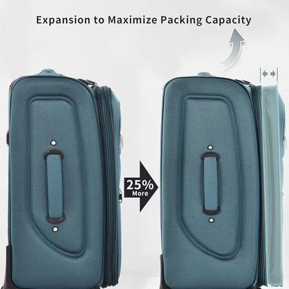 Softside Luggage Set, Travel Suitcase Expandable Lightweight 3 Piece | Luggage Sets with Spinner Wheels 22" 26" 30" Suitcase with TSA Lock (Blue Green)