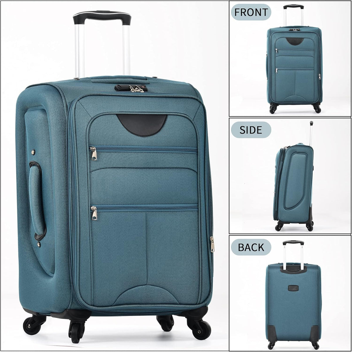 Softside Luggage Set, Travel Suitcase Expandable Lightweight 3 Piece | Luggage Sets with Spinner Wheels 22" 26" 30" Suitcase with TSA Lock (Blue Green)
