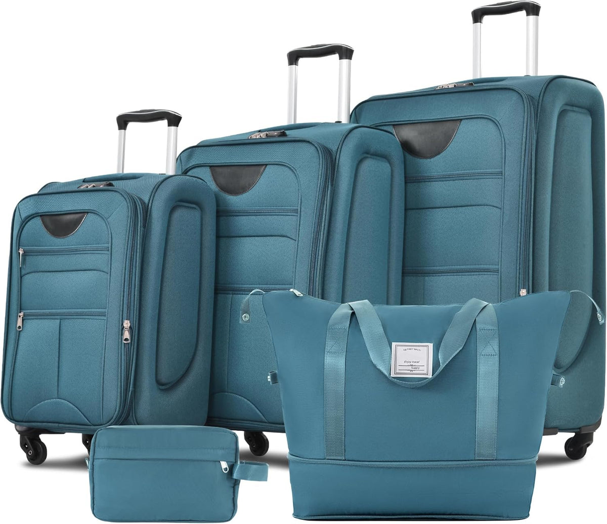 Softside Luggage Set, Travel Suitcase Expandable Lightweight 3 Piece | Luggage Sets with Spinner Wheels 22" 26" 30" Suitcase with TSA Lock (Blue Green)