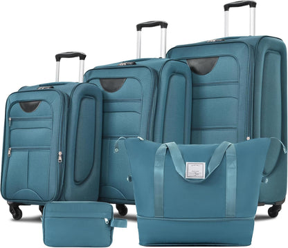 Softside Luggage Set, Travel Suitcase Expandable Lightweight 3 Piece | Luggage Sets with Spinner Wheels 22" 26" 30" Suitcase with TSA Lock (Blue Green)