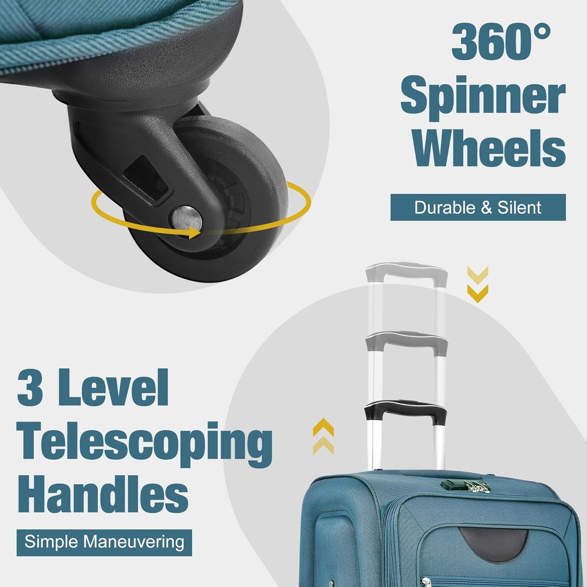 Softside Luggage Set, Travel Suitcase Expandable Lightweight 3 Piece | Luggage Sets with Spinner Wheels 22" 26" 30" Suitcase with TSA Lock (Blue Green)