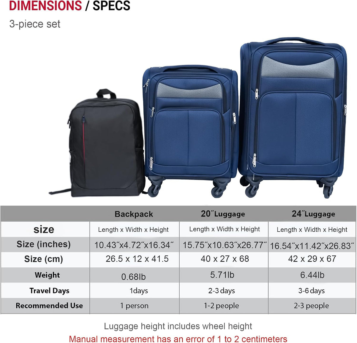 Softside Luggage Set, Travel Suitcase Expandable Lightweight 3 Piece | Luggage Sets with Spinner Wheels 22" 26" 30" Suitcase with TSA Lock (Blue Green)