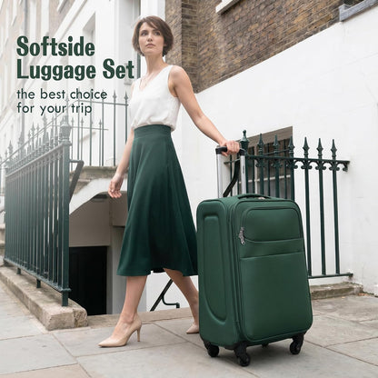 Softside Luggage Set, Travel Suitcase Expandable Lightweight 3 Piece | Luggage Sets with Spinner Wheels 22" 26" 30" Suitcase with TSA Lock (Blue Green)