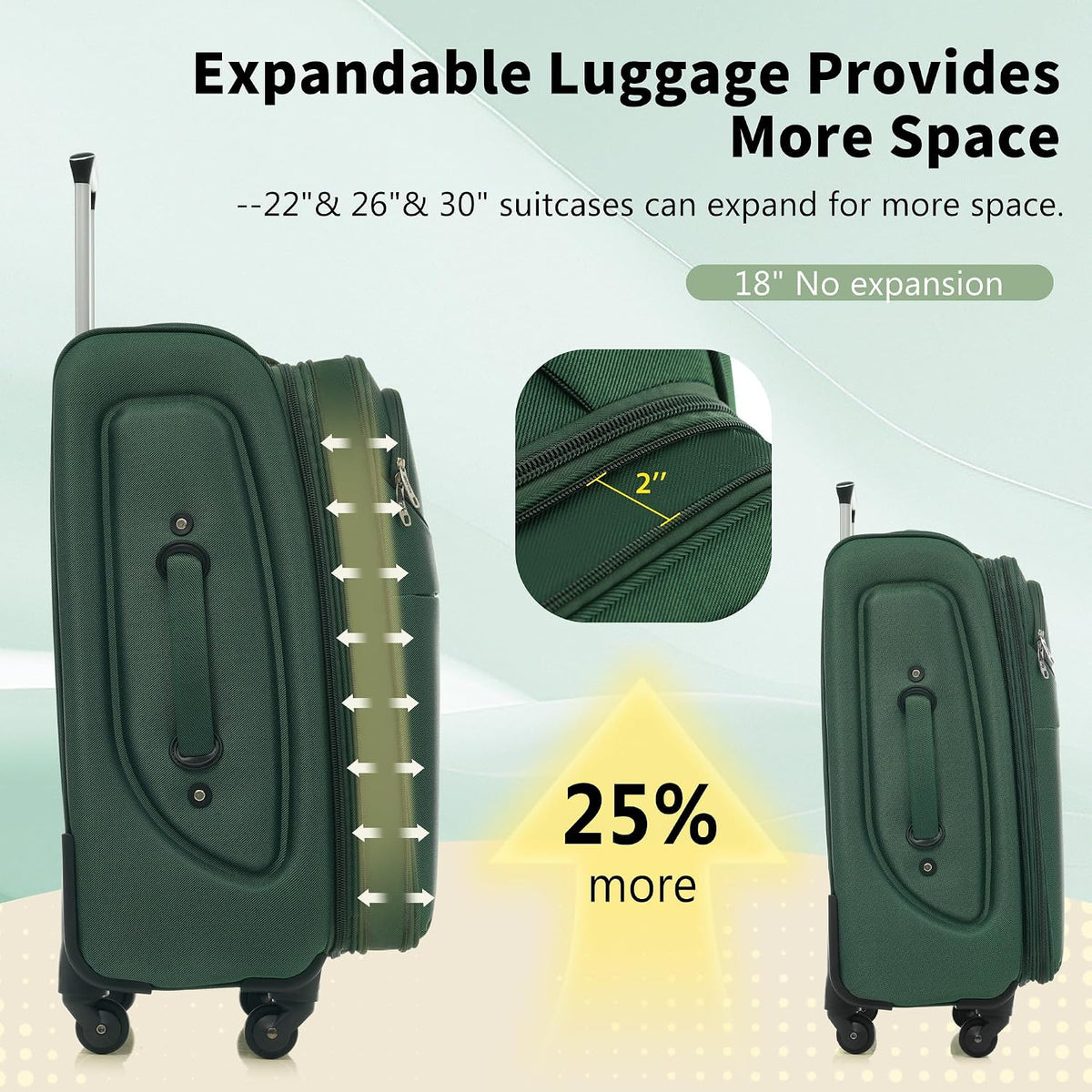 Softside Luggage Set, Travel Suitcase Expandable Lightweight 3 Piece | Luggage Sets with Spinner Wheels 22" 26" 30" Suitcase with TSA Lock (Blue Green)