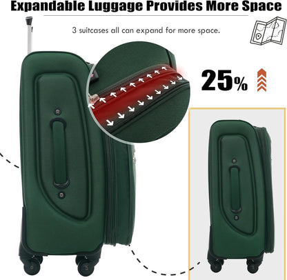 Softside Luggage Set, Travel Suitcase Expandable Lightweight 3 Piece | Luggage Sets with Spinner Wheels 22" 26" 30" Suitcase with TSA Lock (Blue Green)