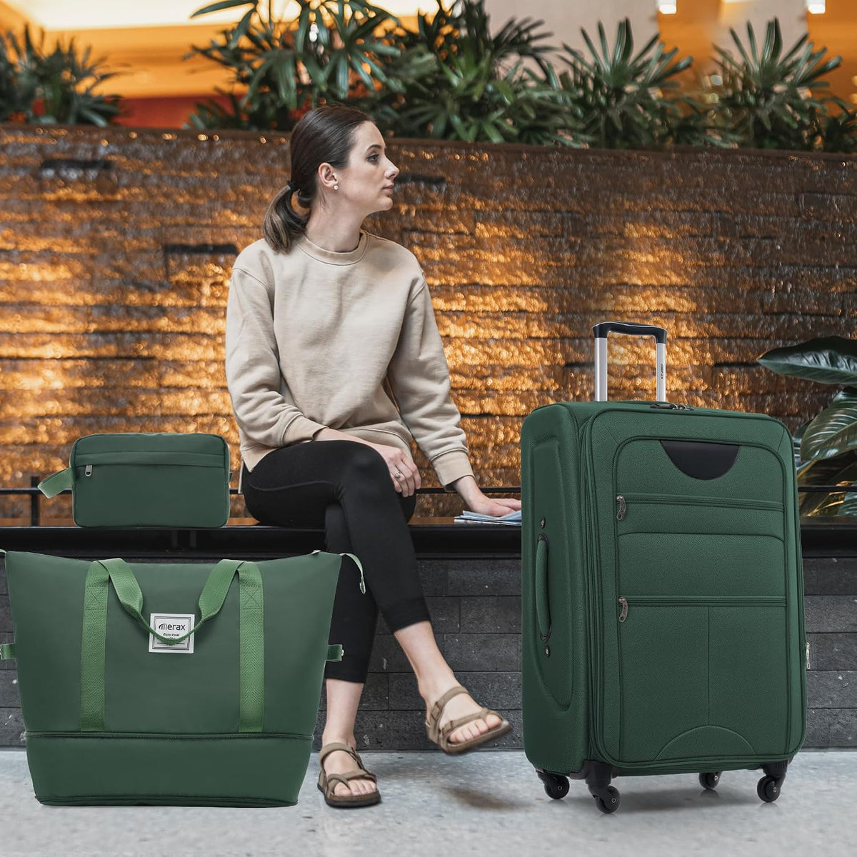 Softside Luggage Set, Travel Suitcase Expandable Lightweight 3 Piece | Luggage Sets with Spinner Wheels 22" 26" 30" Suitcase with TSA Lock (Blue Green)
