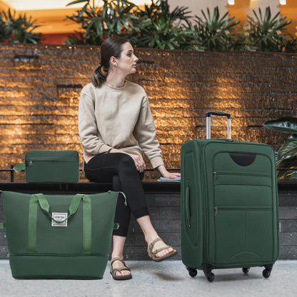 Softside Luggage Set, Travel Suitcase Expandable Lightweight 3 Piece | Luggage Sets with Spinner Wheels 22" 26" 30" Suitcase with TSA Lock (Blue Green)