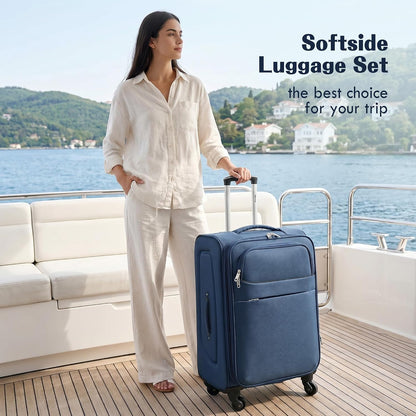 Softside Luggage Set, Travel Suitcase Expandable Lightweight 3 Piece | Luggage Sets with Spinner Wheels 22" 26" 30" Suitcase with TSA Lock (Blue Green)