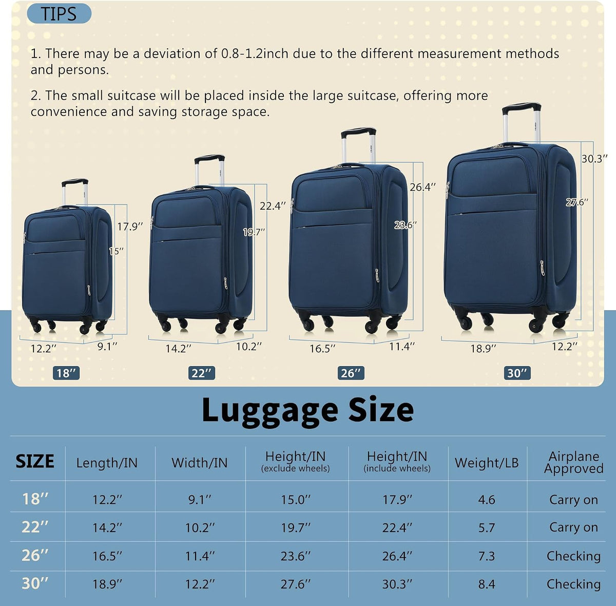 Softside Luggage Set, Travel Suitcase Expandable Lightweight 3 Piece | Luggage Sets with Spinner Wheels 22" 26" 30" Suitcase with TSA Lock (Blue Green)