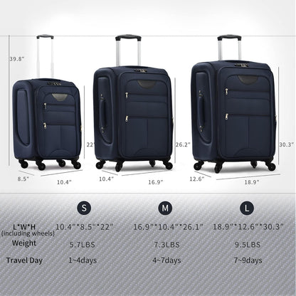 Softside Luggage Set, Travel Suitcase Expandable Lightweight 3 Piece | Luggage Sets with Spinner Wheels 22" 26" 30" Suitcase with TSA Lock (Blue Green)