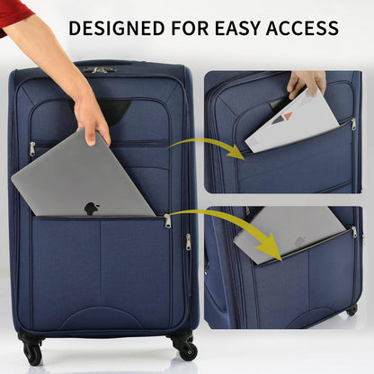 Softside Luggage Set, Travel Suitcase Expandable Lightweight 3 Piece | Luggage Sets with Spinner Wheels 22" 26" 30" Suitcase with TSA Lock (Blue Green)