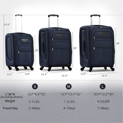 Softside Luggage Set, Travel Suitcase Expandable Lightweight 3 Piece | Luggage Sets with Spinner Wheels 22" 26" 30" Suitcase with TSA Lock (Blue Green)