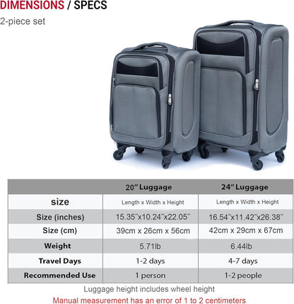 Softside Luggage Set, Travel Suitcase Expandable Lightweight 3 Piece | Luggage Sets with Spinner Wheels 22" 26" 30" Suitcase with TSA Lock (Blue Green)