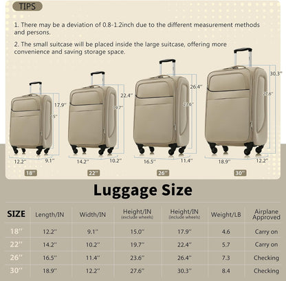 Softside Luggage Set, Travel Suitcase Expandable Lightweight 3 Piece | Luggage Sets with Spinner Wheels 22" 26" 30" Suitcase with TSA Lock (Blue Green)