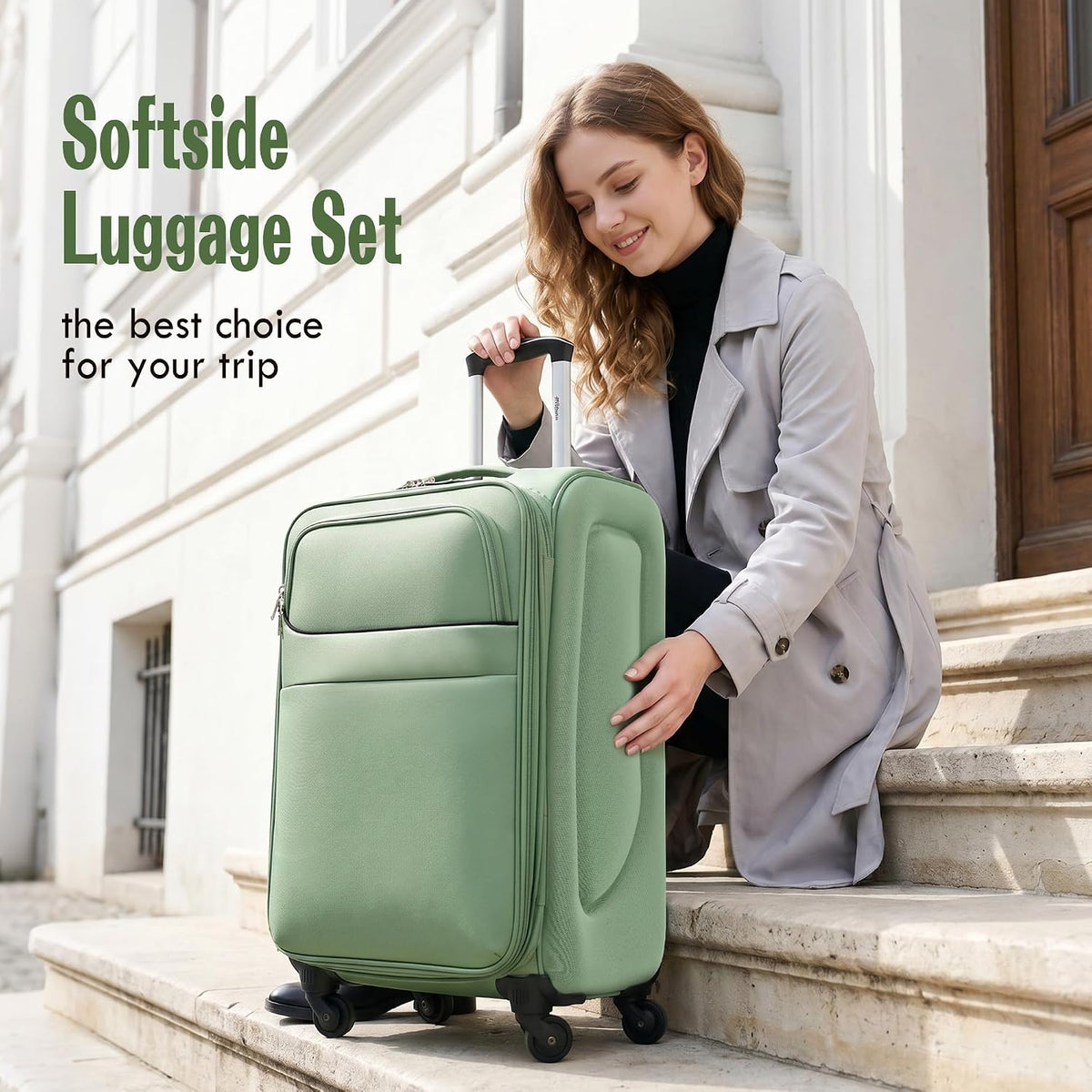 Softside Luggage Set, Travel Suitcase Expandable Lightweight 3 Piece | Luggage Sets with Spinner Wheels 22" 26" 30" Suitcase with TSA Lock (Blue Green)