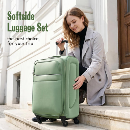 Softside Luggage Set, Travel Suitcase Expandable Lightweight 3 Piece | Luggage Sets with Spinner Wheels 22" 26" 30" Suitcase with TSA Lock (Blue Green)