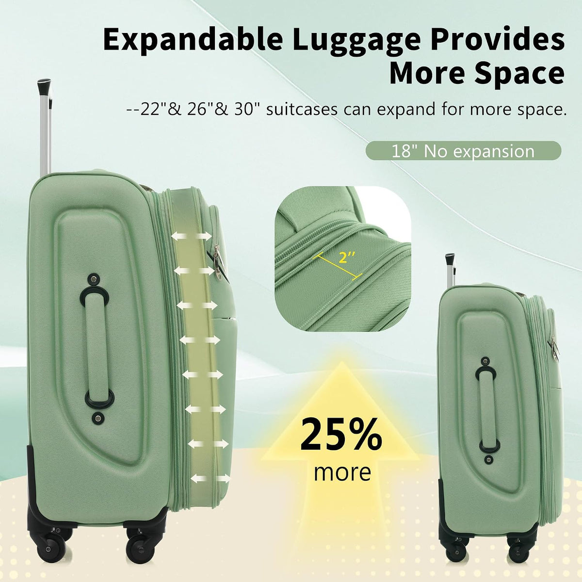 Softside Luggage Set, Travel Suitcase Expandable Lightweight 3 Piece | Luggage Sets with Spinner Wheels 22" 26" 30" Suitcase with TSA Lock (Blue Green)