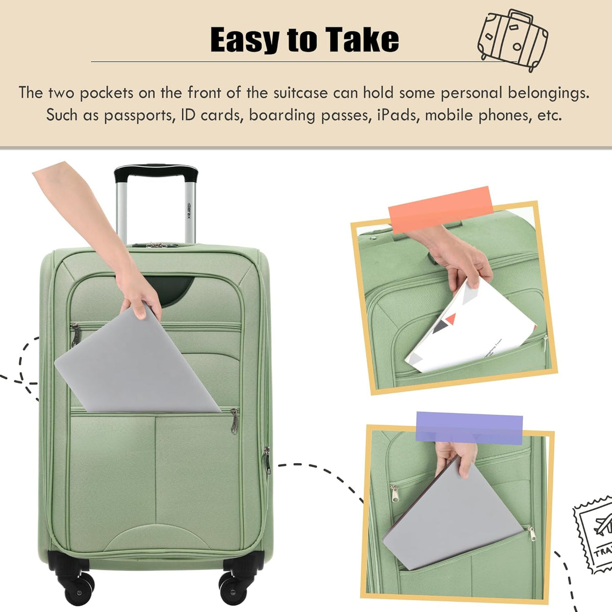 Softside Luggage Set, Travel Suitcase Expandable Lightweight 3 Piece | Luggage Sets with Spinner Wheels 22" 26" 30" Suitcase with TSA Lock (Blue Green)