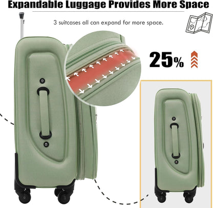 Softside Luggage Set, Travel Suitcase Expandable Lightweight 3 Piece | Luggage Sets with Spinner Wheels 22" 26" 30" Suitcase with TSA Lock (Blue Green)