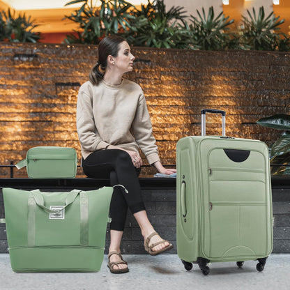Softside Luggage Set, Travel Suitcase Expandable Lightweight 3 Piece | Luggage Sets with Spinner Wheels 22" 26" 30" Suitcase with TSA Lock (Blue Green)
