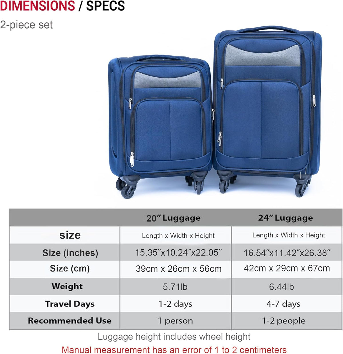 Softside Luggage Set, Travel Suitcase Expandable Lightweight 3 Piece | Luggage Sets with Spinner Wheels 22" 26" 30" Suitcase with TSA Lock (Blue Green)