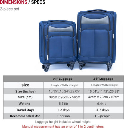 Softside Luggage Set, Travel Suitcase Expandable Lightweight 3 Piece | Luggage Sets with Spinner Wheels 22" 26" 30" Suitcase with TSA Lock (Blue Green)