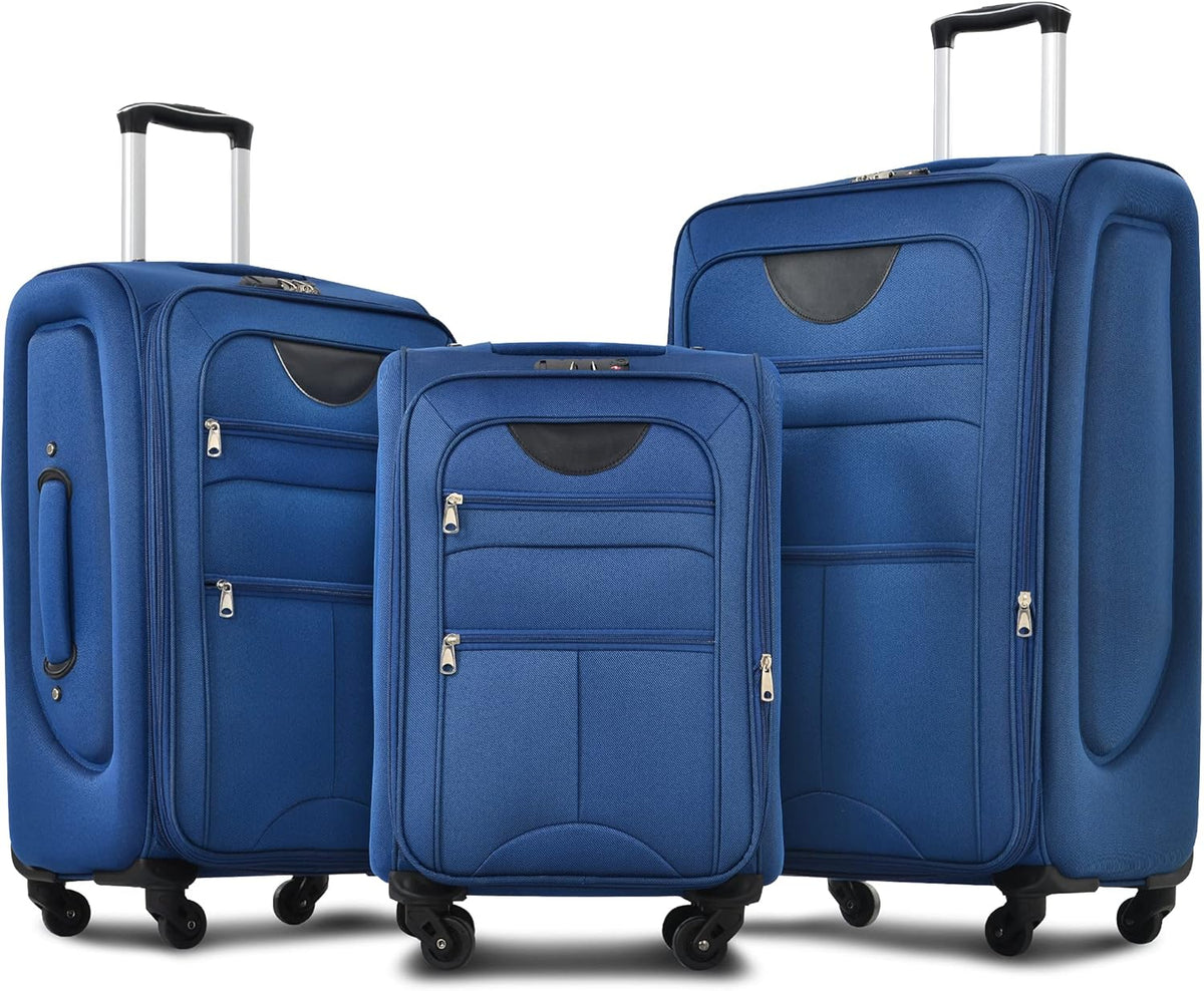 Softside Luggage Set, Travel Suitcase Expandable Lightweight 3 Piece | Luggage Sets with Spinner Wheels 22" 26" 30" Suitcase with TSA Lock (Blue Green)