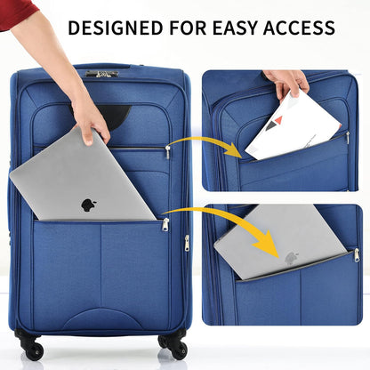 Softside Luggage Set, Travel Suitcase Expandable Lightweight 3 Piece | Luggage Sets with Spinner Wheels 22" 26" 30" Suitcase with TSA Lock (Blue Green)