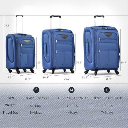 Softside Luggage Set, Travel Suitcase Expandable Lightweight 3 Piece | Luggage Sets with Spinner Wheels 22" 26" 30" Suitcase with TSA Lock (Blue Green)