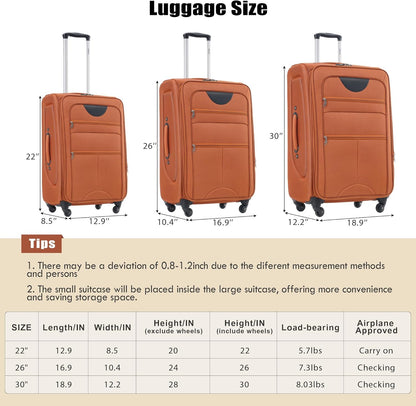 Softside Luggage Set, Travel Suitcase Expandable Lightweight 3 Piece | Luggage Sets with Spinner Wheels 22" 26" 30" Suitcase with TSA Lock (Blue Green)