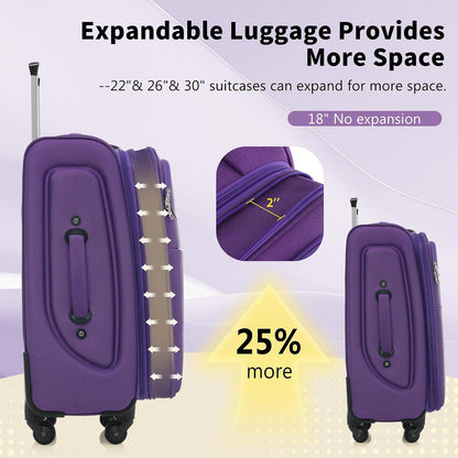 Softside Luggage Set, Travel Suitcase Expandable Lightweight 3 Piece | Luggage Sets with Spinner Wheels 22" 26" 30" Suitcase with TSA Lock (Blue Green)
