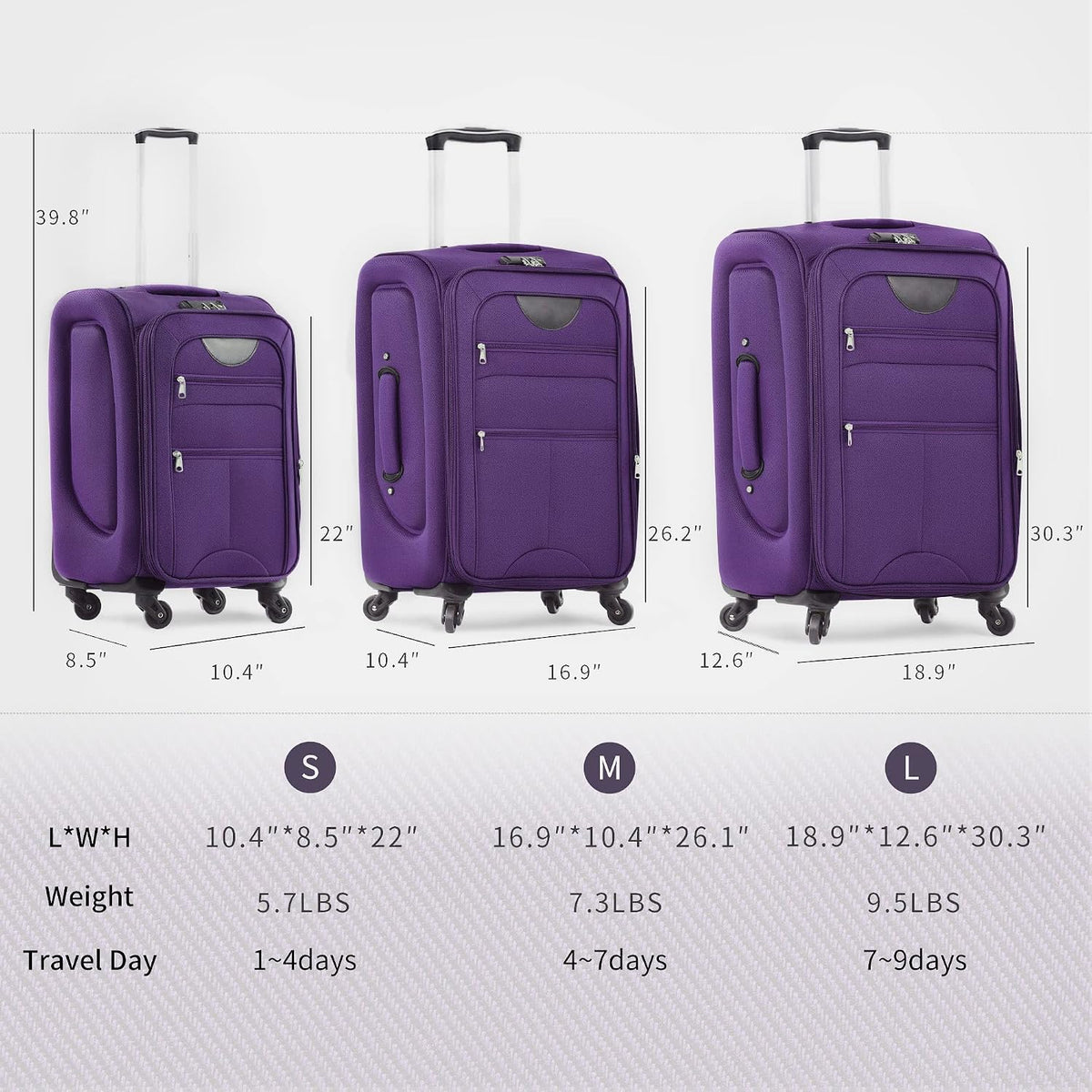 Softside Luggage Set, Travel Suitcase Expandable Lightweight 3 Piece | Luggage Sets with Spinner Wheels 22" 26" 30" Suitcase with TSA Lock (Blue Green)