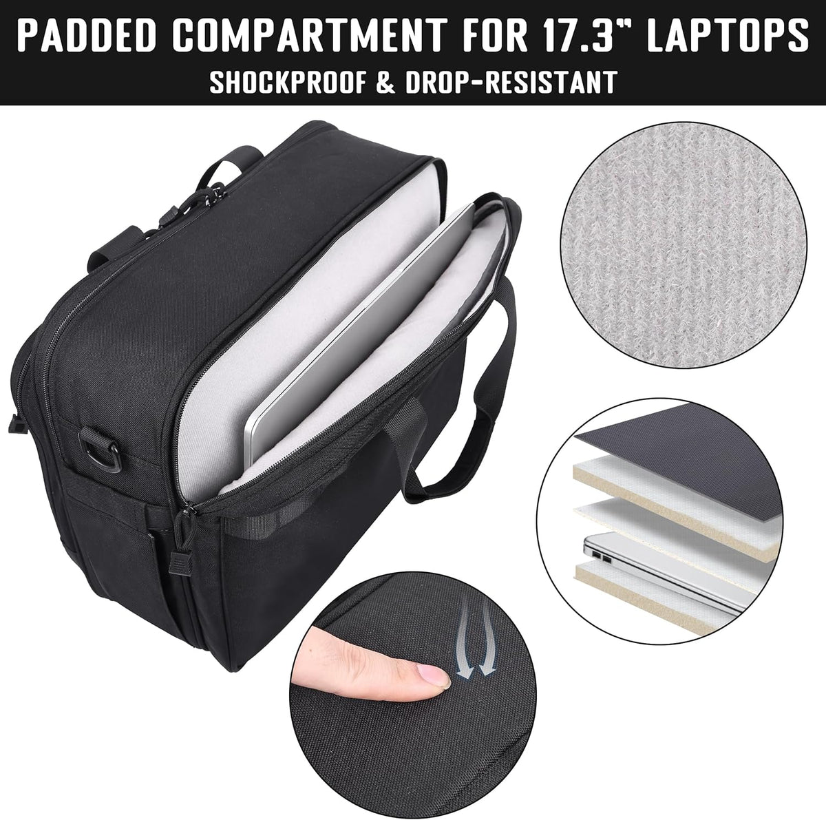 Travel Messenger Laptop Bag 17.3 Inch Carry on Large Tactical Briefcase YKK-Zipper Waterproof Computer Bags for Travel Work Business Overnight