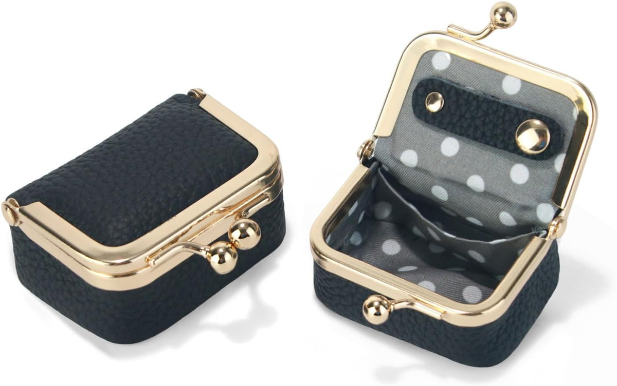 Genuine Leather Mini Jewelry Box Coin Purse for Women,Solid Color Kiss Lock Jewelry Case Organizer,Mini Travel Ring Box