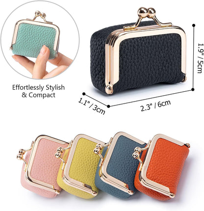 Genuine Leather Mini Jewelry Box Coin Purse for Women,Solid Color Kiss Lock Jewelry Case Organizer,Mini Travel Ring Box