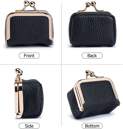 Genuine Leather Mini Jewelry Box Coin Purse for Women,Solid Color Kiss Lock Jewelry Case Organizer,Mini Travel Ring Box