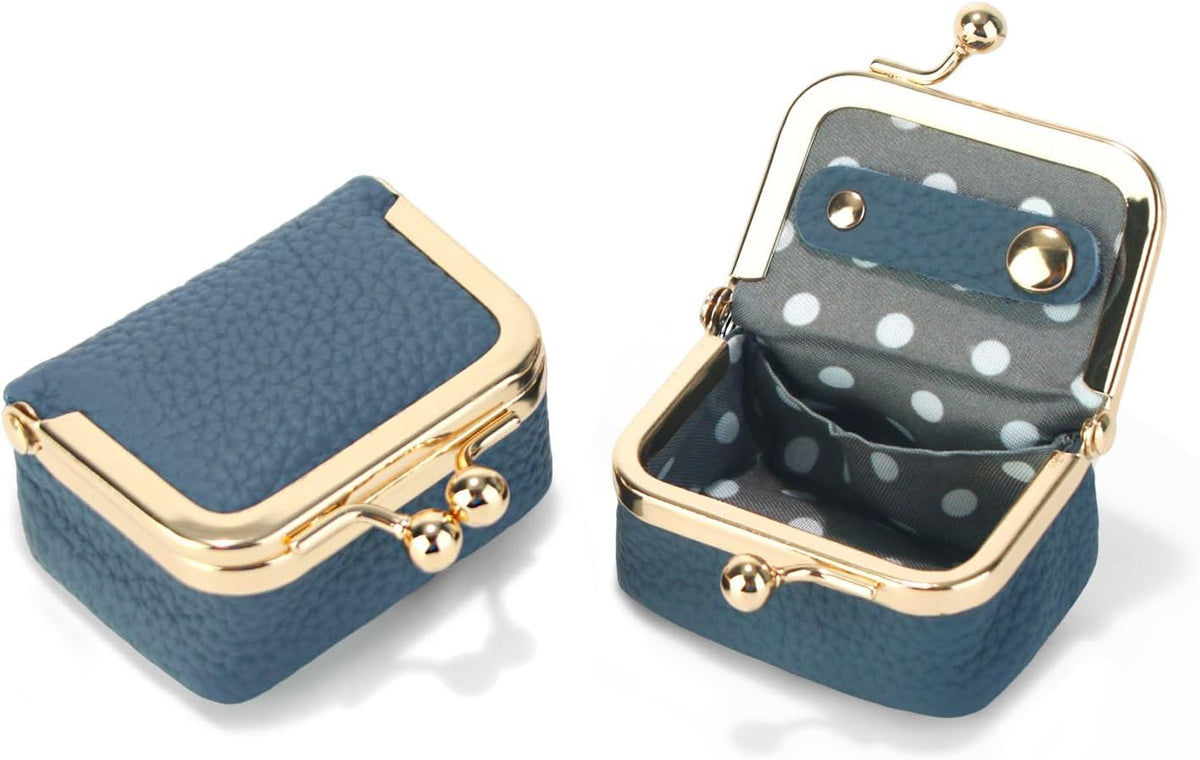 Genuine Leather Mini Jewelry Box Coin Purse for Women,Solid Color Kiss Lock Jewelry Case Organizer,Mini Travel Ring Box