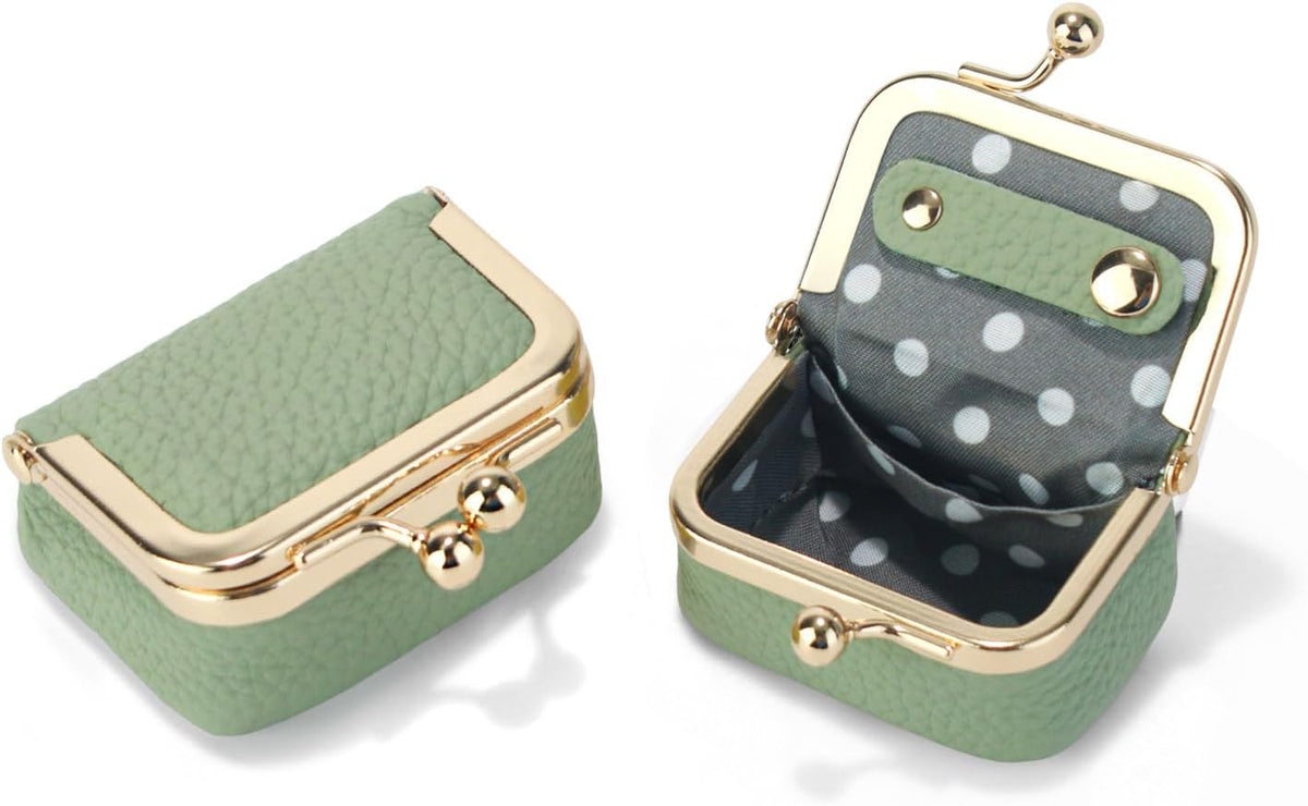 Genuine Leather Mini Jewelry Box Coin Purse for Women,Solid Color Kiss Lock Jewelry Case Organizer,Mini Travel Ring Box