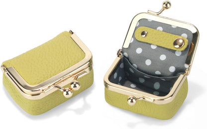 Genuine Leather Mini Jewelry Box Coin Purse for Women,Solid Color Kiss Lock Jewelry Case Organizer,Mini Travel Ring Box