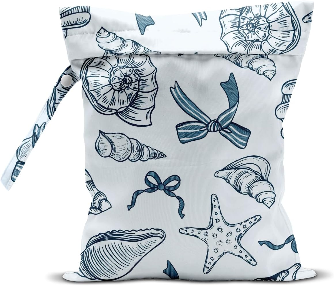 Wet Dry Bag for Baby & Travel - Waterproof Reusable Cloth Diaper Bag for Wet Clothes, Swimwear & Gym - Leakproof Hanging Storage Bag with Snap Handle, Ocean Friends Theme