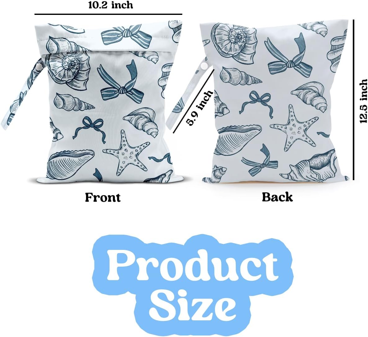 Wet Dry Bag for Baby & Travel - Waterproof Reusable Cloth Diaper Bag for Wet Clothes, Swimwear & Gym - Leakproof Hanging Storage Bag with Snap Handle, Ocean Friends Theme