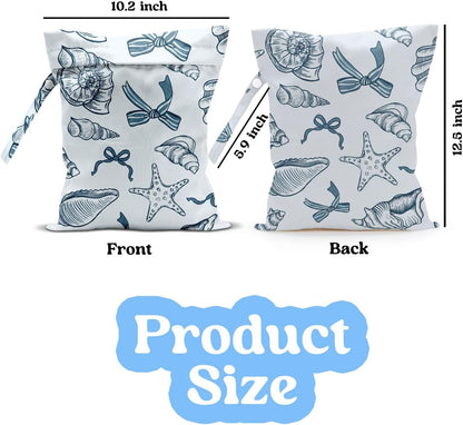 Wet Dry Bag for Baby & Travel - Waterproof Reusable Cloth Diaper Bag for Wet Clothes, Swimwear & Gym - Leakproof Hanging Storage Bag with Snap Handle, Ocean Friends Theme