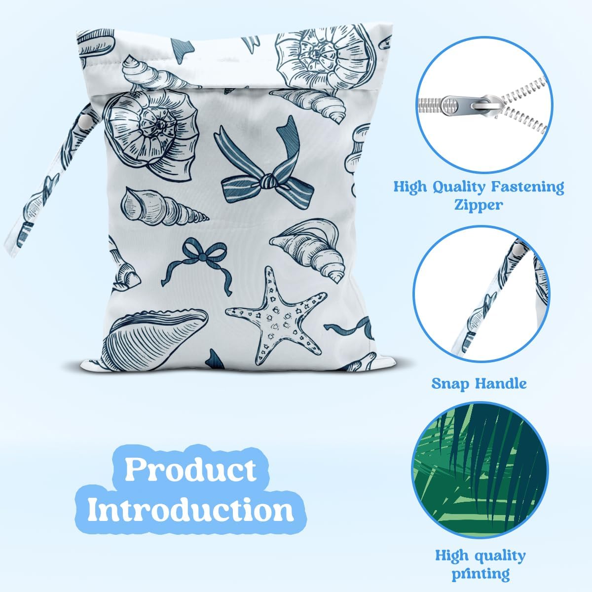 Wet Dry Bag for Baby & Travel - Waterproof Reusable Cloth Diaper Bag for Wet Clothes, Swimwear & Gym - Leakproof Hanging Storage Bag with Snap Handle, Ocean Friends Theme